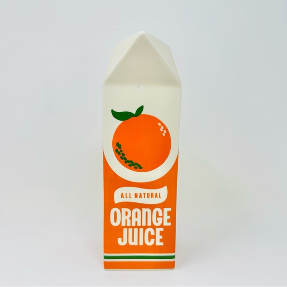 Bando Pop Art Whimsical Orange Juice Vase Ceramic Flower Bud White Orange Green - Picture 4 of 11